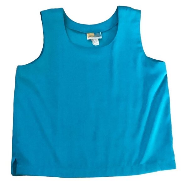 VTG 80s Sea Suns Cropped Boxy Tank Top Side Slits Sz XS Turquoise 68N - Picture 5 of 7